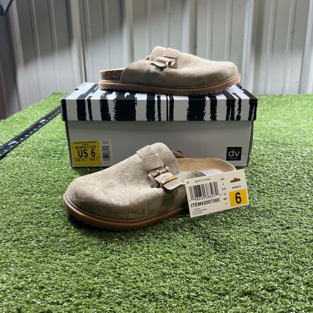 DV Dolce Vita Yohana Women's Size 6 Taupe Buckle Mule Clog Cork Footbed NIB